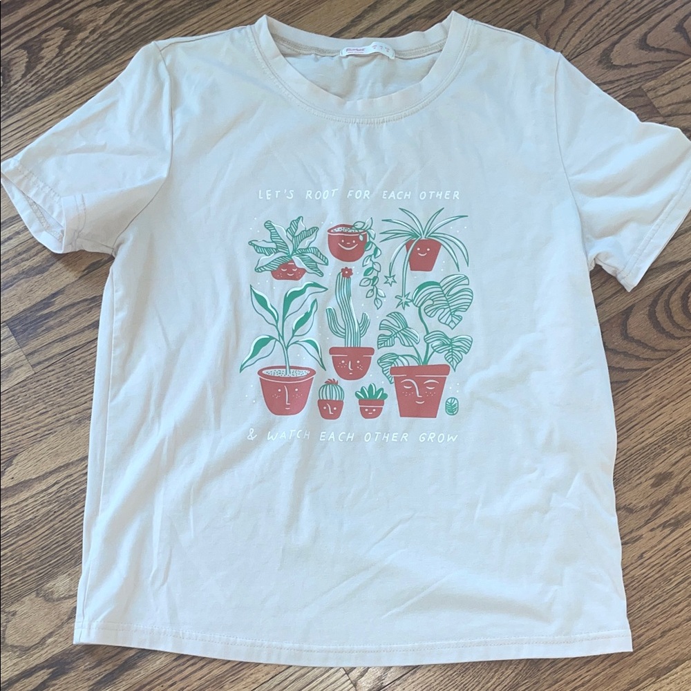 ROMWE cream graphic Tshirt “Let’s Root for each other & watch each other grow”
